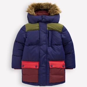Mini Boden Fleece Lined Padded Coat Navy Colourblock Size 8-9Y